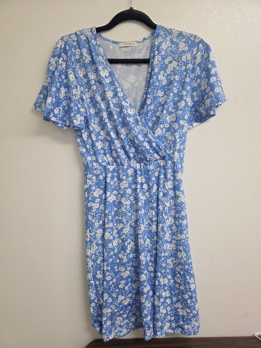 Blue Floral V-Neck Wrap Mini Dress (0611)